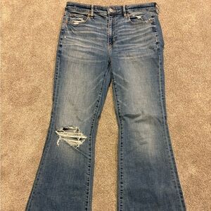 American Eagle Outfitters Blue Distressed Flare Jeans